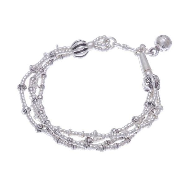 Alternate image for 950 Silver Beaded Bracelet with Stamped Charm from Thailand Lively Karen