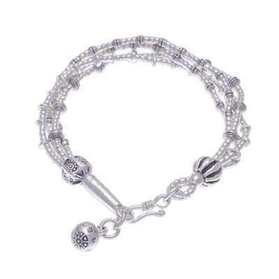 Alternate image for 950 Silver Beaded Bracelet with Stamped Charm from Thailand Lively Karen