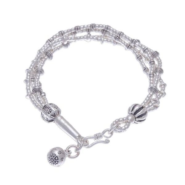 Alternate image for 950 Silver Beaded Bracelet with Stamped Charm from Thailand Lively Karen