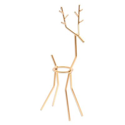 Alternate image for Handcrafted Golden-Hued Reindeer Iron Tealight Holder Winter Reindeer in Gold