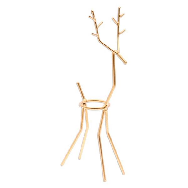 Alternate image for Handcrafted Golden-Hued Reindeer Iron Tealight Holder Winter Reindeer in Gold