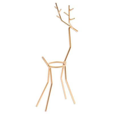 Alternate image for Handcrafted Golden-Hued Reindeer Iron Tealight Holder Winter Reindeer in Gold