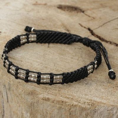 Alternate image for Braided Black Cord and Hill Tribe Silver Bead Bracelet Affinity in Black