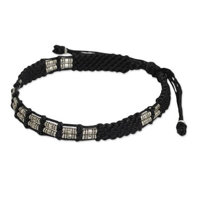Alternate image for Braided Black Cord and Hill Tribe Silver Bead Bracelet Affinity in Black