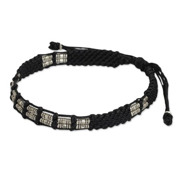 Alternate image for Braided Black Cord and Hill Tribe Silver Bead Bracelet Affinity in Black
