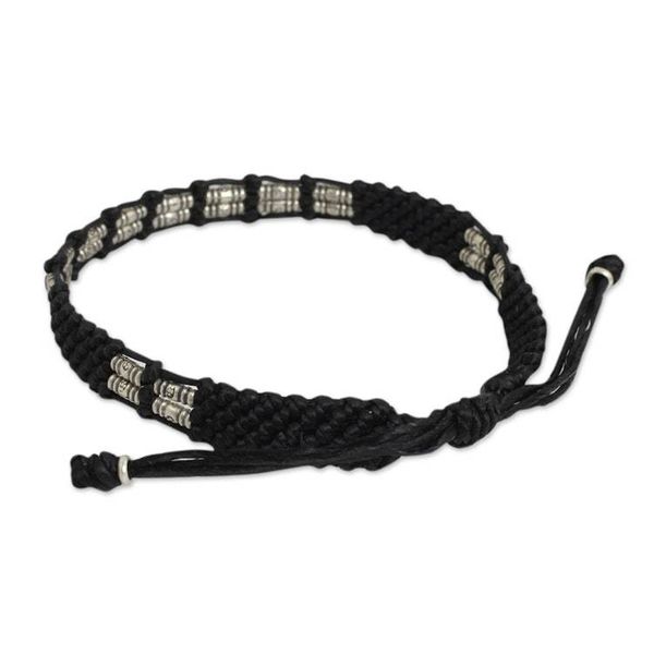 Alternate image for Braided Black Cord and Hill Tribe Silver Bead Bracelet Affinity in Black