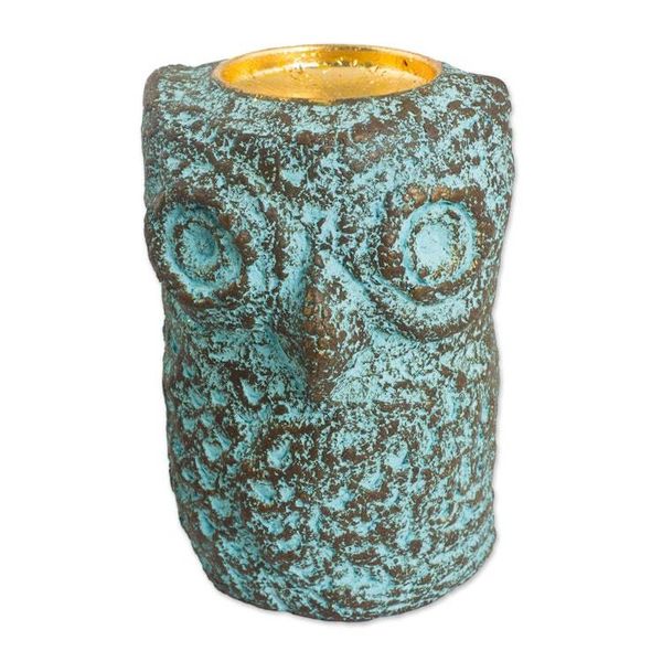 Alternate image for Thai Recycled Paper Eco-Friendly Owl Tealight Candleholder Green Thai Owl