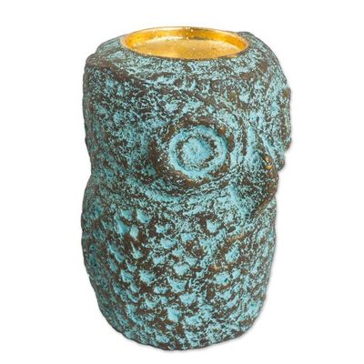 Alternate image for Thai Recycled Paper Eco-Friendly Owl Tealight Candleholder Green Thai Owl