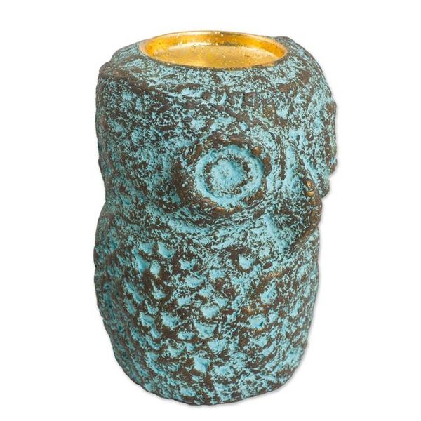 Alternate image for Thai Recycled Paper Eco-Friendly Owl Tealight Candleholder Green Thai Owl