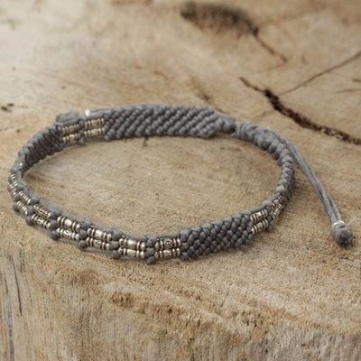 Alternate image for Gray Cord and Silver 950 Bracelet Handmade in Thailand Affinity in Gray