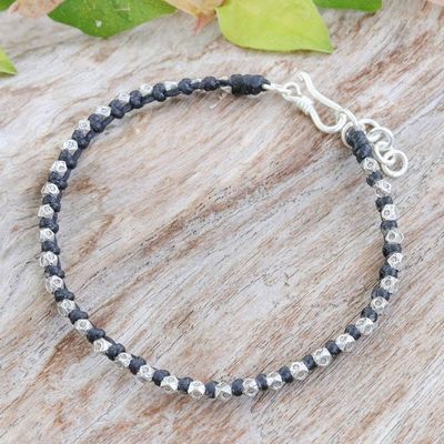 Alternate image for Black Wristband Bracelet with Thai Hill Tribe Silver Beads Exquisite Ebony