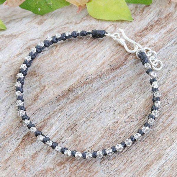 Alternate image for Black Wristband Bracelet with Thai Hill Tribe Silver Beads Exquisite Ebony