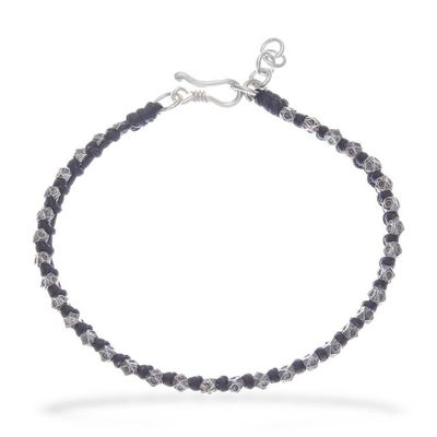Alternate image for Black Wristband Bracelet with Thai Hill Tribe Silver Beads Exquisite Ebony