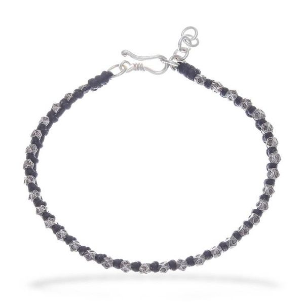 Alternate image for Black Wristband Bracelet with Thai Hill Tribe Silver Beads Exquisite Ebony