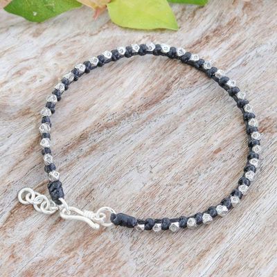 Alternate image for Black Wristband Bracelet with Thai Hill Tribe Silver Beads Exquisite Ebony