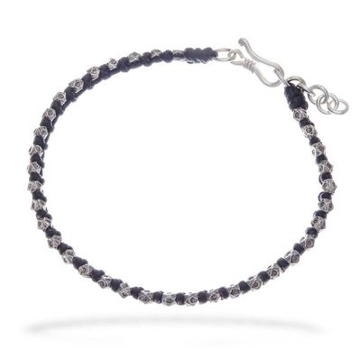 Alternate image for Black Wristband Bracelet with Thai Hill Tribe Silver Beads Exquisite Ebony