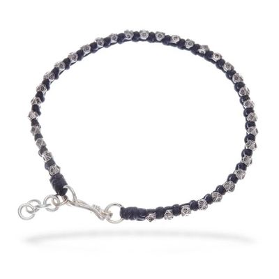 Alternate image for Black Wristband Bracelet with Thai Hill Tribe Silver Beads Exquisite Ebony