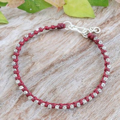Alternate image for Hill Tribe Silver Beaded Wristband Bracelet with Red Cord Exquisite Crimson
