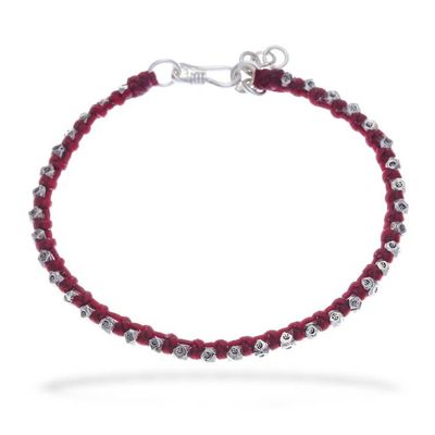 Alternate image for Hill Tribe Silver Beaded Wristband Bracelet with Red Cord Exquisite Crimson