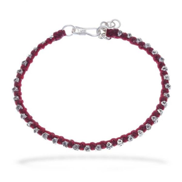 Alternate image for Hill Tribe Silver Beaded Wristband Bracelet with Red Cord Exquisite Crimson
