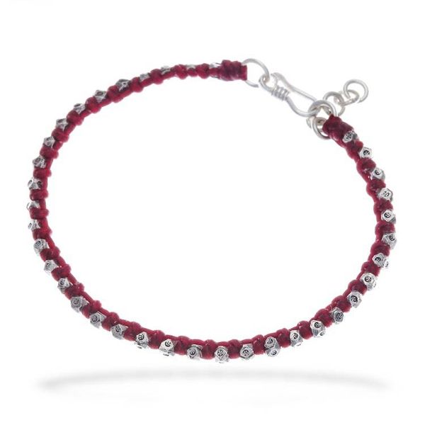 Alternate image for Hill Tribe Silver Beaded Wristband Bracelet with Red Cord Exquisite Crimson
