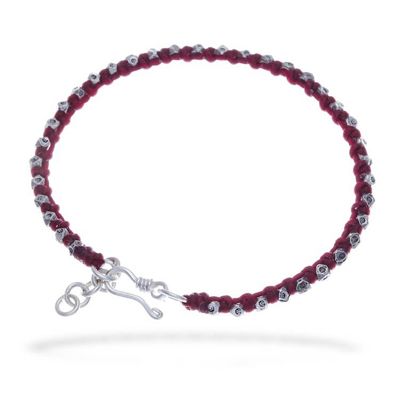 Alternate image for Hill Tribe Silver Beaded Wristband Bracelet with Red Cord Exquisite Crimson
