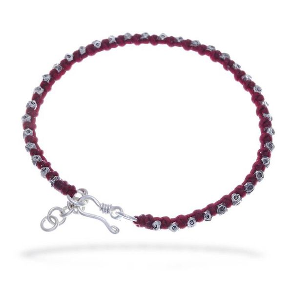 Alternate image for Hill Tribe Silver Beaded Wristband Bracelet with Red Cord Exquisite Crimson