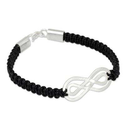 Alternate image for Black Leather Macrame Bracelet with Silver Infinity Pendant Double Infinity