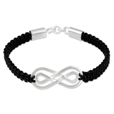 Alternate image for Black Leather Macrame Bracelet with Silver Infinity Pendant Double Infinity