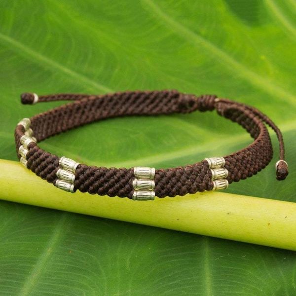 Alternate image for Silver Accent Wristband Bracelet from Thailand Karen Bamboo in Coffee