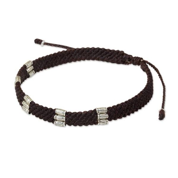 Alternate image for Silver Accent Wristband Bracelet from Thailand Karen Bamboo in Coffee