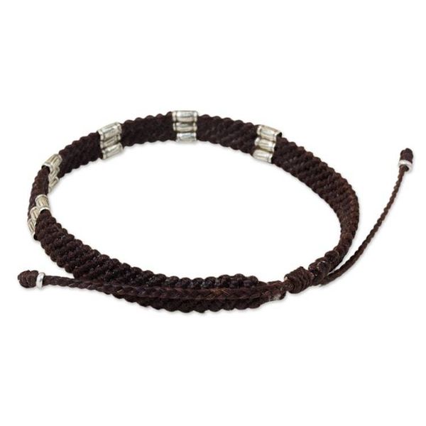 Alternate image for Silver Accent Wristband Bracelet from Thailand Karen Bamboo in Coffee