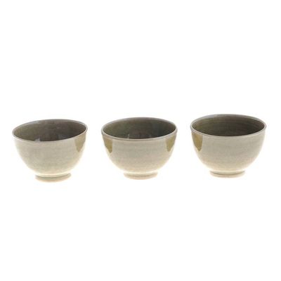 Alternate image for Small Footed Green Ceramic Bowls Set of 3 Earthy Green