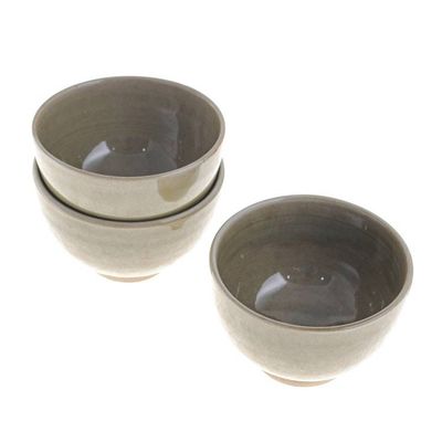 Alternate image for Small Footed Green Ceramic Bowls Set of 3 Earthy Green