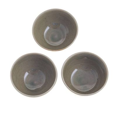 Alternate image for Small Footed Green Ceramic Bowls Set of 3 Earthy Green