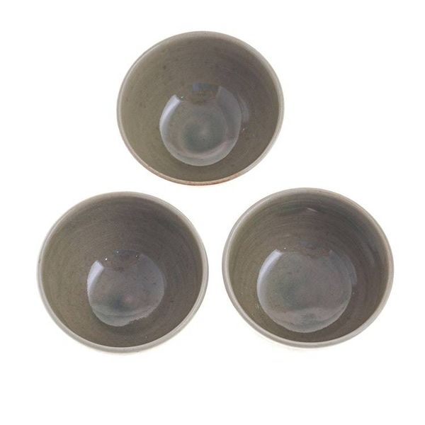 Alternate image for Small Footed Green Ceramic Bowls Set of 3 Earthy Green