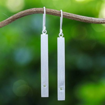 Alternate image for Peridot and Brushed Silver Dangle Earrings from Thailand Simple Energy