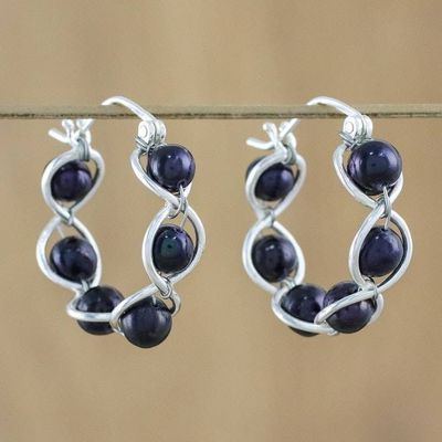 Alternate image for Sterling Silver and Pearl Hoop Earrings Shadow Twist