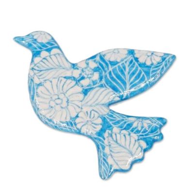 Alternate image for Floral-Patterned Ceramic Dove Brooch Pin in Blue and White Eden Dove