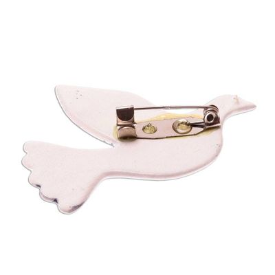 Alternate image for Floral-Patterned Ceramic Dove Brooch Pin in Blue and White Eden Dove
