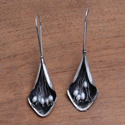 Primary image for Modern Floral Cultured Pearl Drop Earrings from Bali Dark Blooms