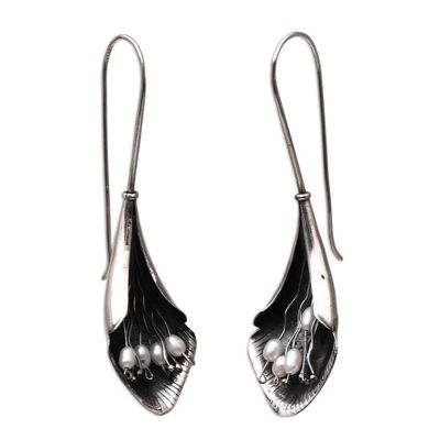 Alternate image for Modern Floral Cultured Pearl Drop Earrings from Bali Dark Blooms