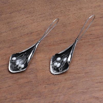 Alternate image for Modern Floral Cultured Pearl Drop Earrings from Bali Dark Blooms