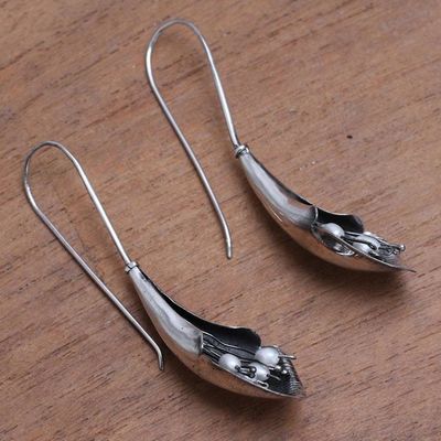 Alternate image for Modern Floral Cultured Pearl Drop Earrings from Bali Dark Blooms