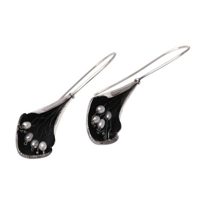 Alternate image for Modern Floral Cultured Pearl Drop Earrings from Bali Dark Blooms