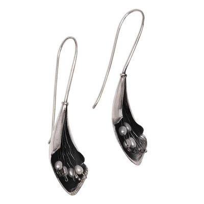 Alternate image for Modern Floral Cultured Pearl Drop Earrings from Bali Dark Blooms