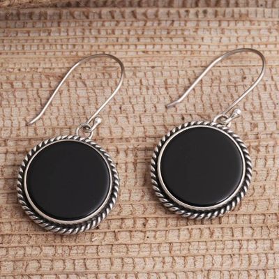 Primary image for Onyx and Sterling Silver Circular Dangle Earrings form Bali Midnight Circles