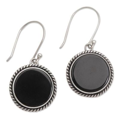 Alternate image for Onyx and Sterling Silver Circular Dangle Earrings form Bali Midnight Circles
