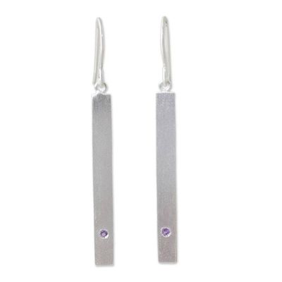 Alternate image for Artisan Crafted Brushed Silver and Amethyst Dangle Earrings Simple Wisdom