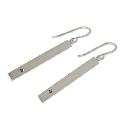 Alternate image for Artisan Crafted Brushed Silver and Amethyst Dangle Earrings Simple Wisdom